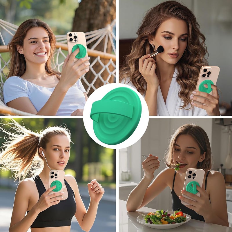 COFFKER Magnetic Phone Grip Ring Holder, Liquid Silicone Magnet Cell Phone Grip Finger Loop, Compatible with Magsafe, Back of Phone for iPhone 17/16/15/14/13/12 Series, Emerald Green - Image 2